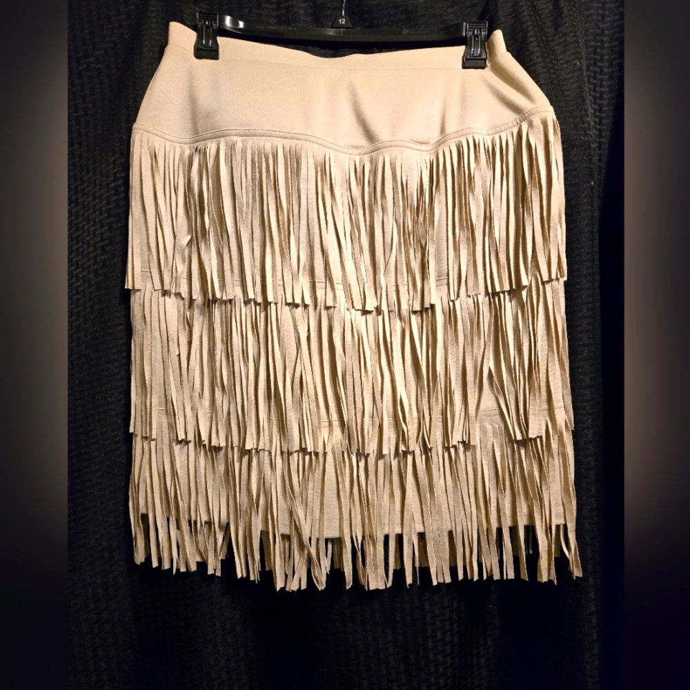 Chicos Fringed Khaki Skirt (Lets Dance)